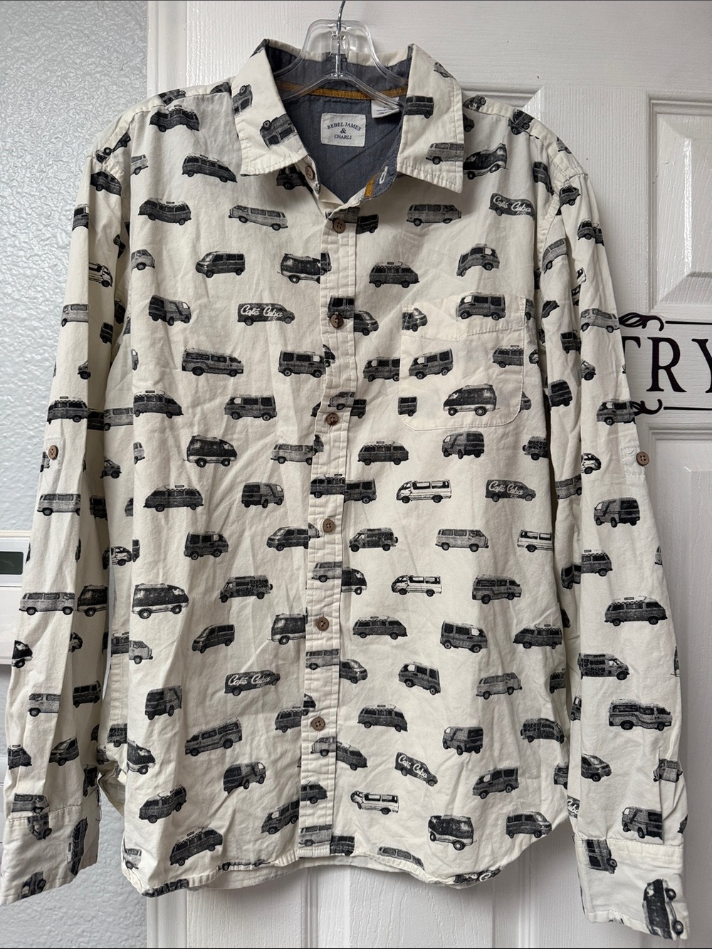 Lightweight Off-White Shirt Jacket with Black Van Print